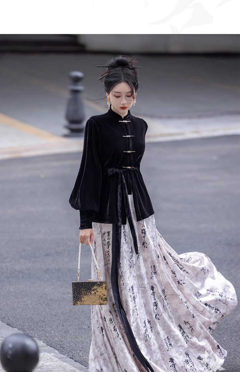 Chinese Modern Casual Hanfu Velvet Shirt Daily Dress