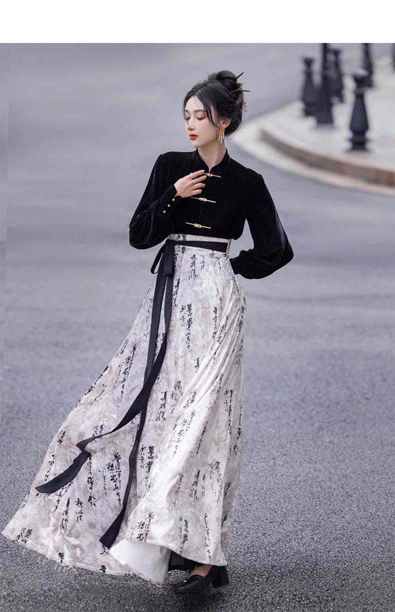 Chinese Modern Casual Hanfu Velvet Shirt Daily Dress