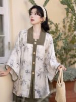Chinese Modern Hanfu Bamboo Print Blouse and Skirt - Image 4