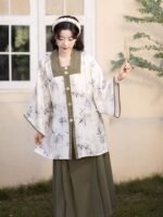 Chinese Modern Hanfu Bamboo Print Blouse and Skirt - Image 2