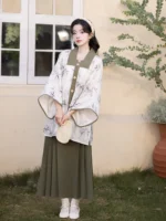 Chinese Modern Hanfu Bamboo Print Blouse and Skirt