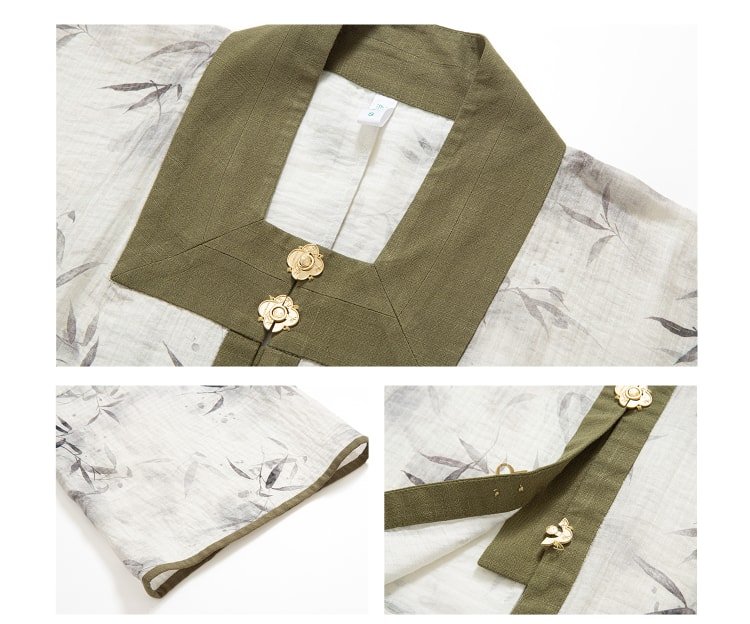 Chinese Modern Hanfu Bamboo Print Blouse and Skirt
