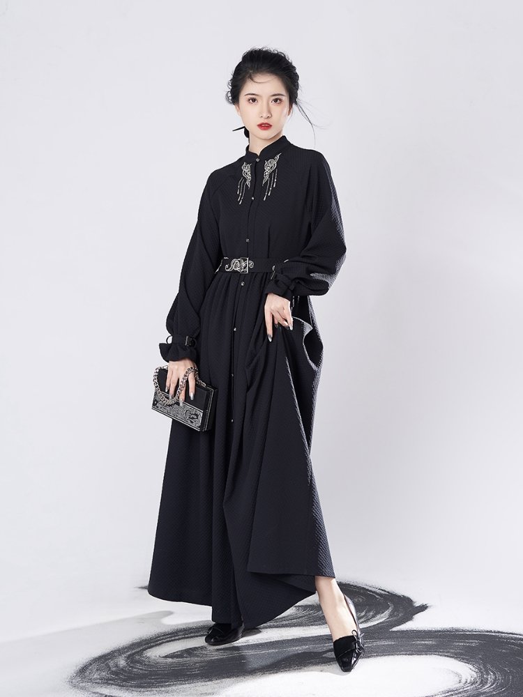 Chinese Modern Hanfu Black National Style Dress
