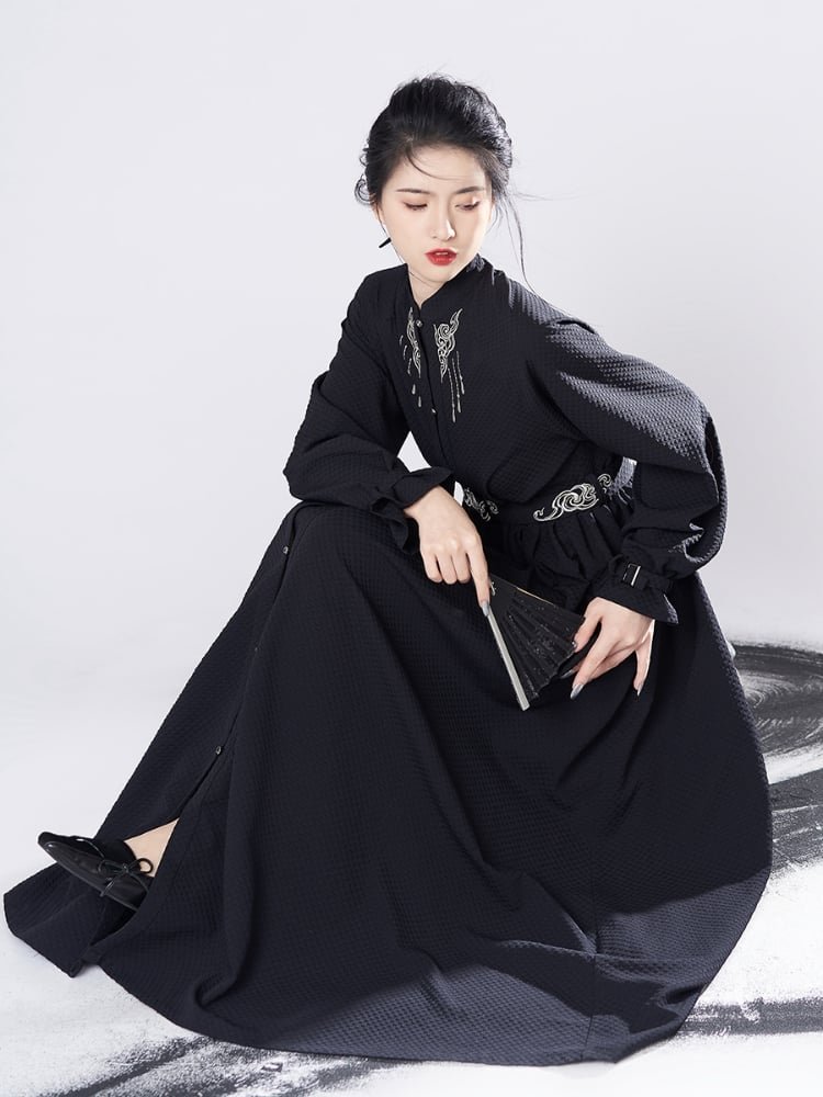 Chinese Modern Hanfu Black National Style Dress