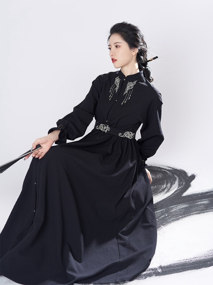 Chinese Modern Hanfu Black National Style Dress