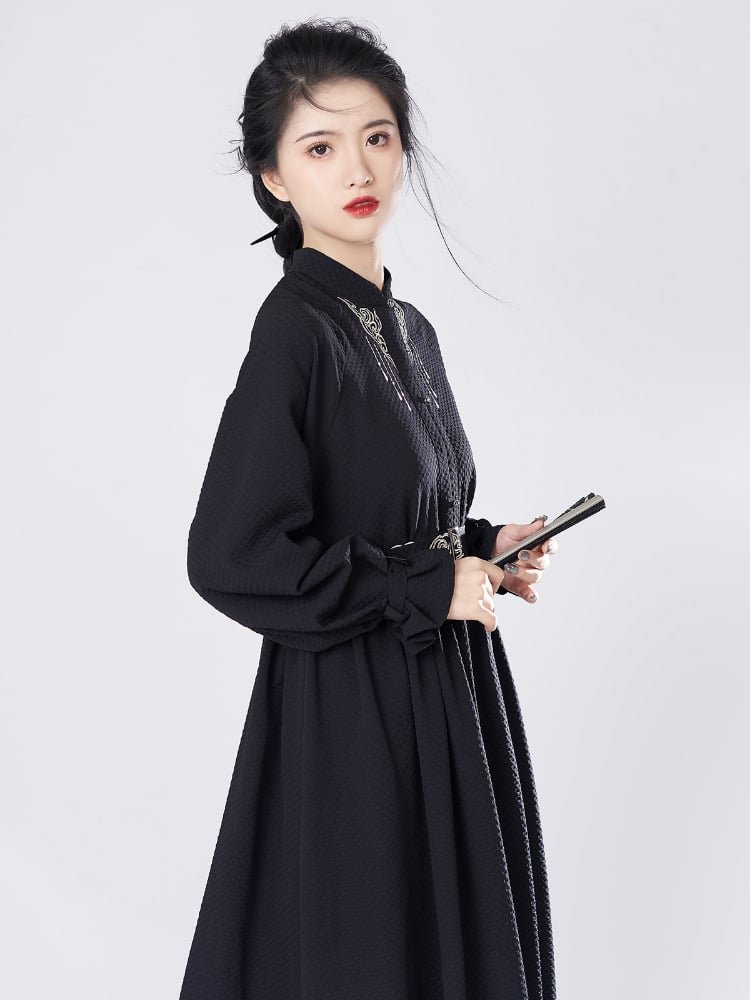 Chinese Modern Hanfu Black National Style Dress