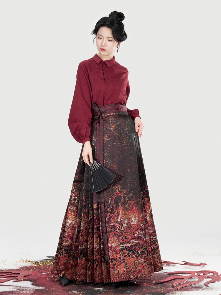 Chinese Modern Hanfu Ma Mian Skirt Set