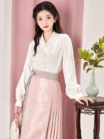 Chinese New Hanfu Dress Cotton Shirt Pink Mamianqun