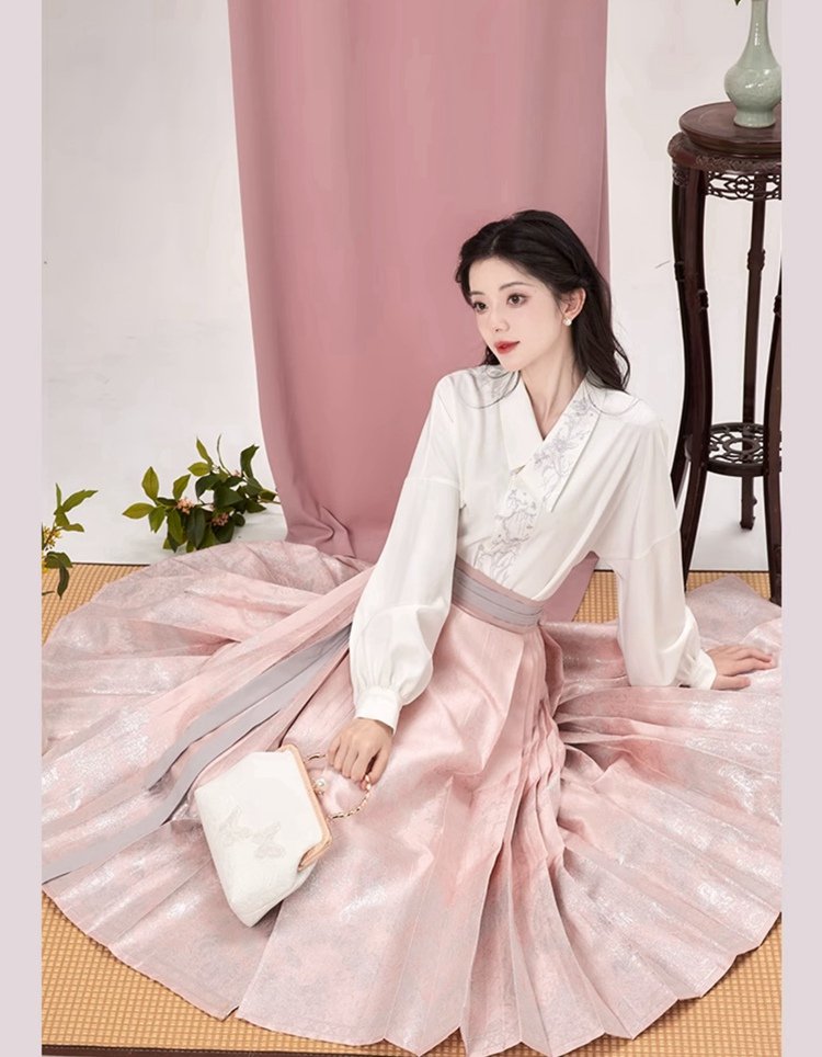Chinese New Hanfu Dress Cotton Shirt Pink Mamianqun