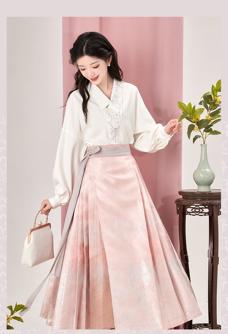 Chinese New Hanfu Dress Cotton Shirt Pink Mamianqun