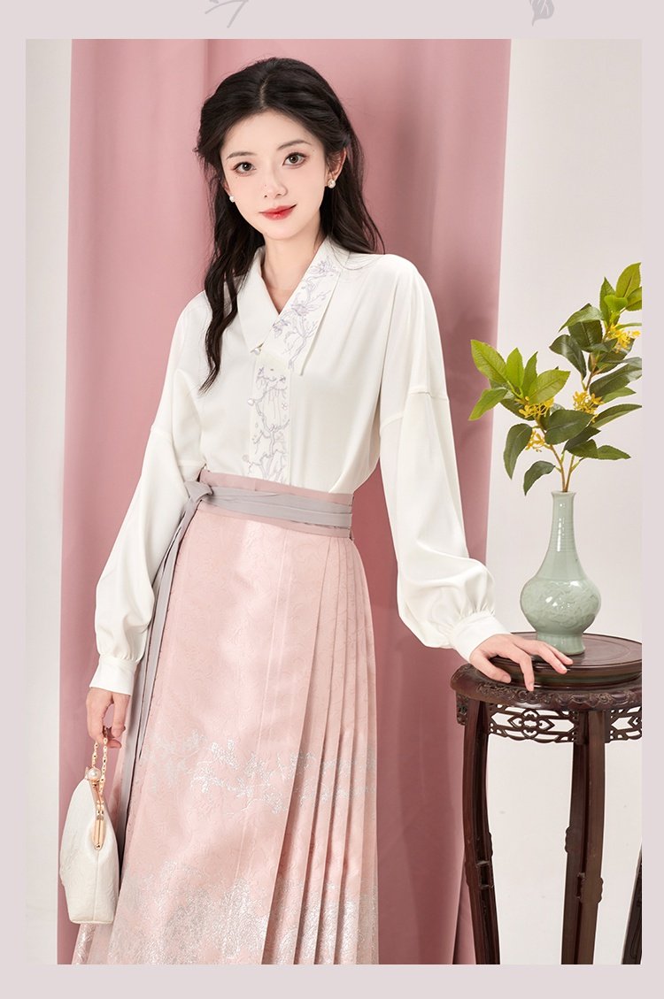 Chinese New Hanfu Dress Cotton Shirt Pink Mamianqun