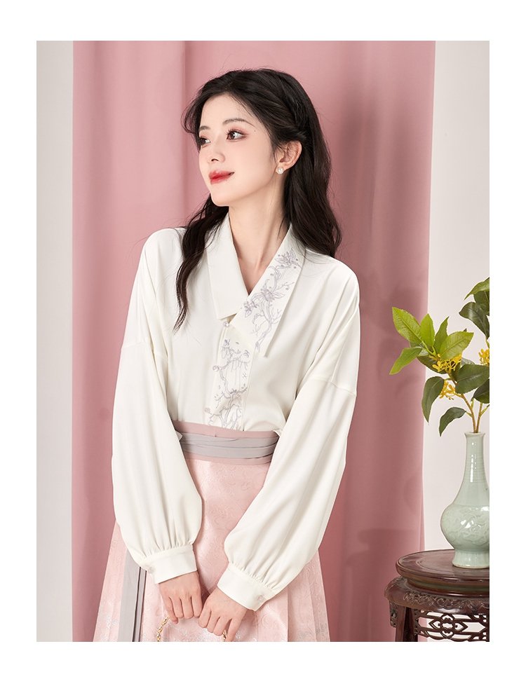 Chinese New Hanfu Dress Cotton Shirt Pink Mamianqun