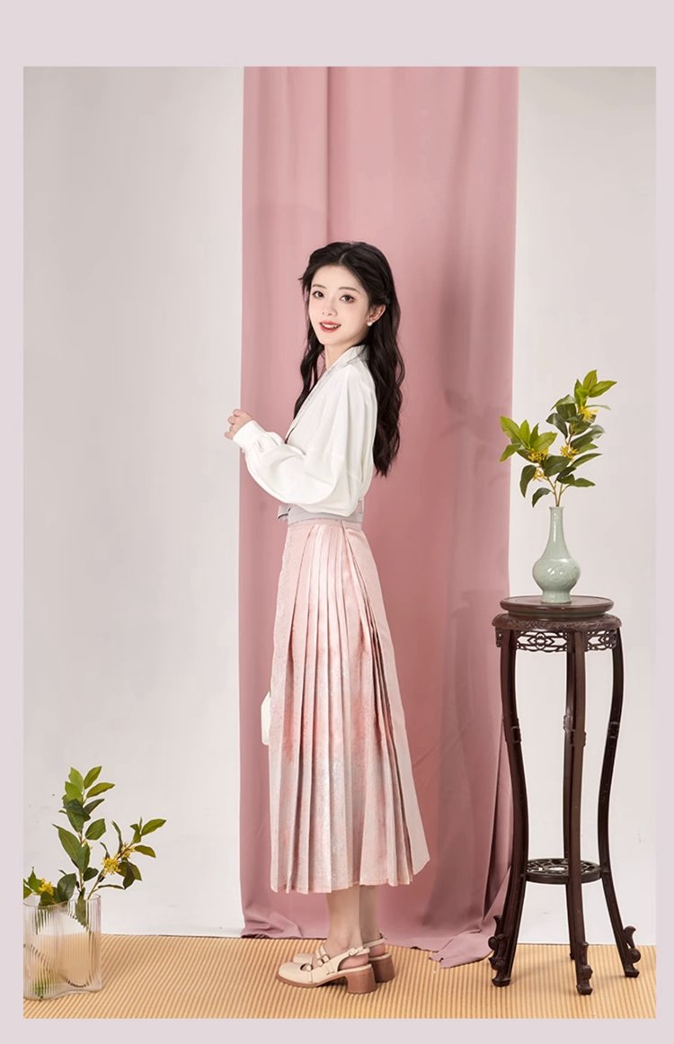 Chinese New Hanfu Dress Cotton Shirt Pink Mamianqun