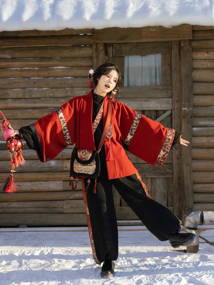 Chinese New Year Outfits Female Red Hanfu Set
