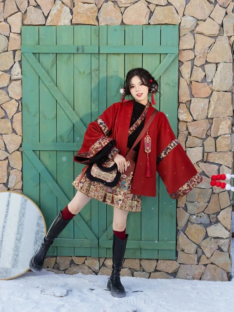 Chinese New Year Outfits Female Red Hanfu Set