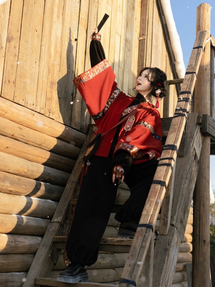 Chinese New Year Outfits Female Red Hanfu Set