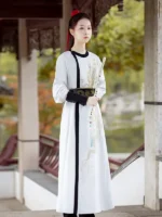 Chinese Outfit For Men Women White Round Neck Robe