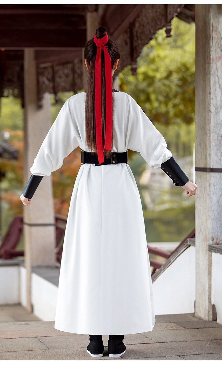 Chinese Outfit For Men Women White Round Neck Robe