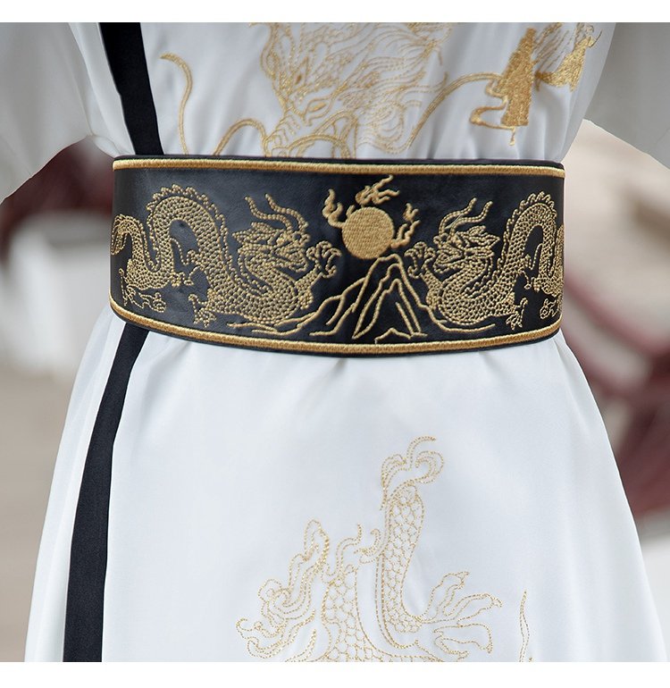 Chinese Outfit For Men Women White Round Neck Robe