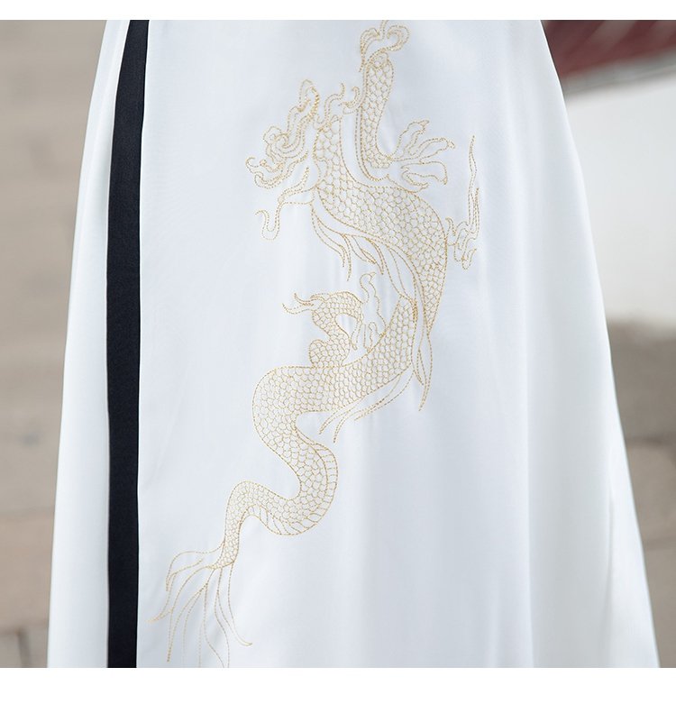 Chinese Outfit For Men Women White Round Neck Robe