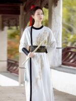 Chinese Outfit For Men Women White Round Neck Robe - Image 2