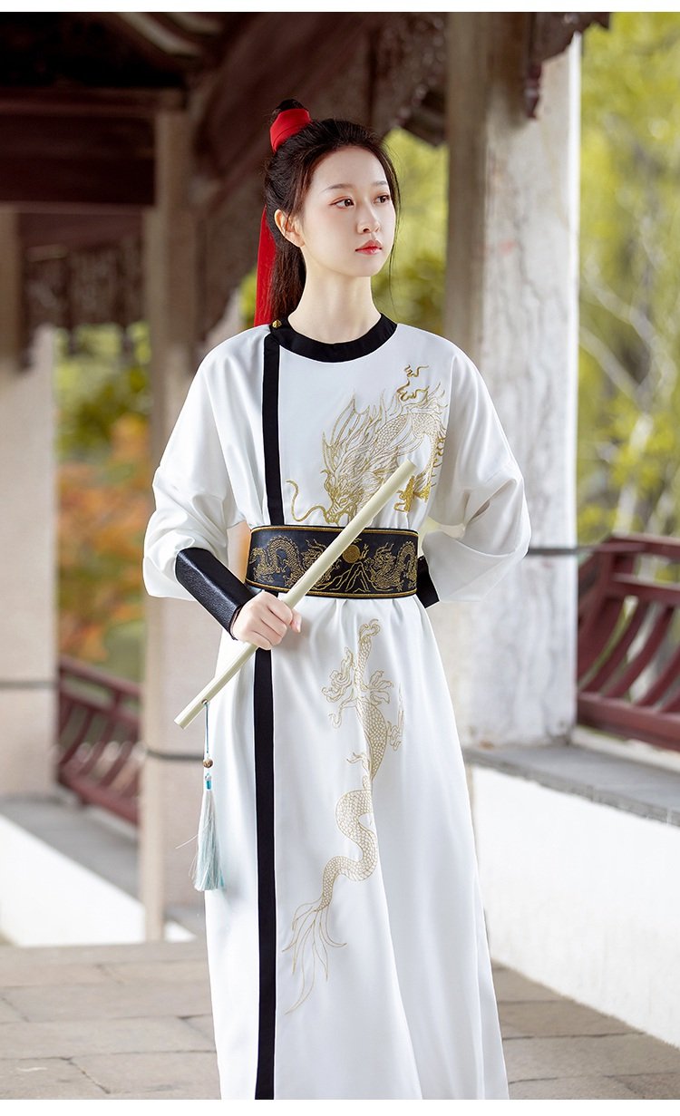 Chinese Outfit For Men Women White Round Neck Robe
