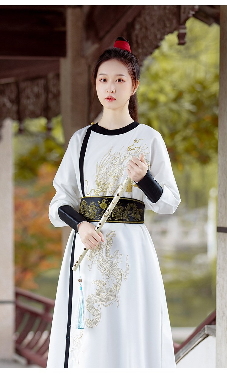 Chinese Outfit For Men Women White Round Neck Robe