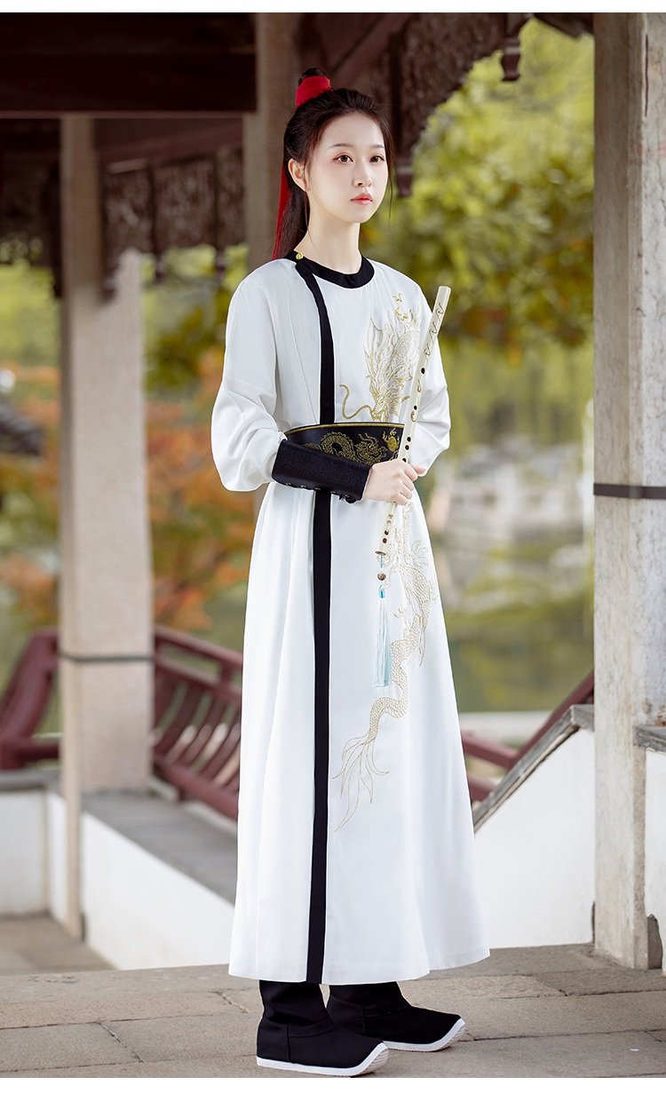 Chinese Outfit For Men Women White Round Neck Robe