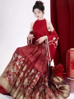 Chinese Red Wedding Dress Modern Hanfu for Toasting