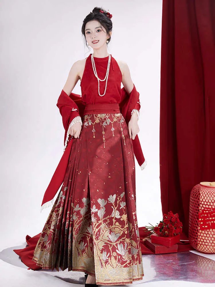 Chinese Red Wedding Dress Modern Hanfu for Toasting