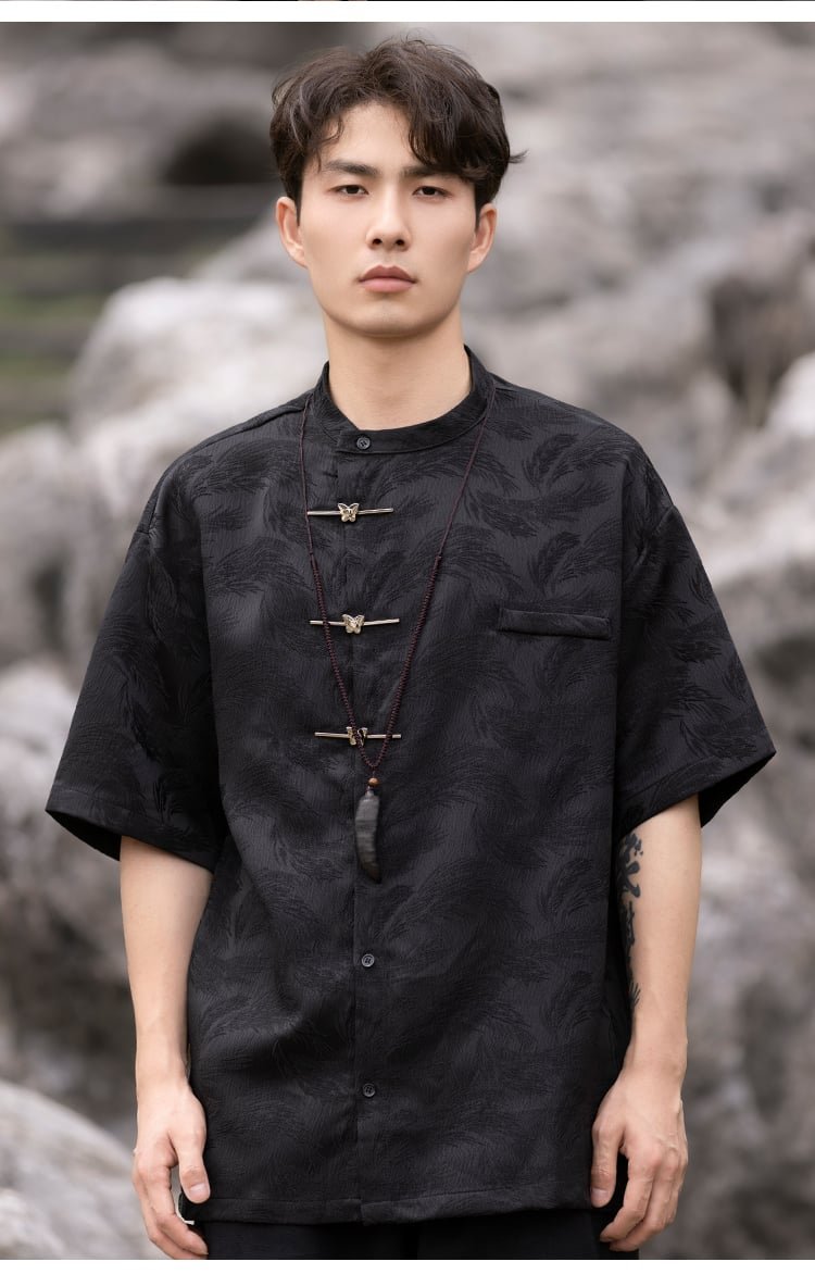 Chinese Shirt Mens Short-Sleeved Tang Suit Shirt