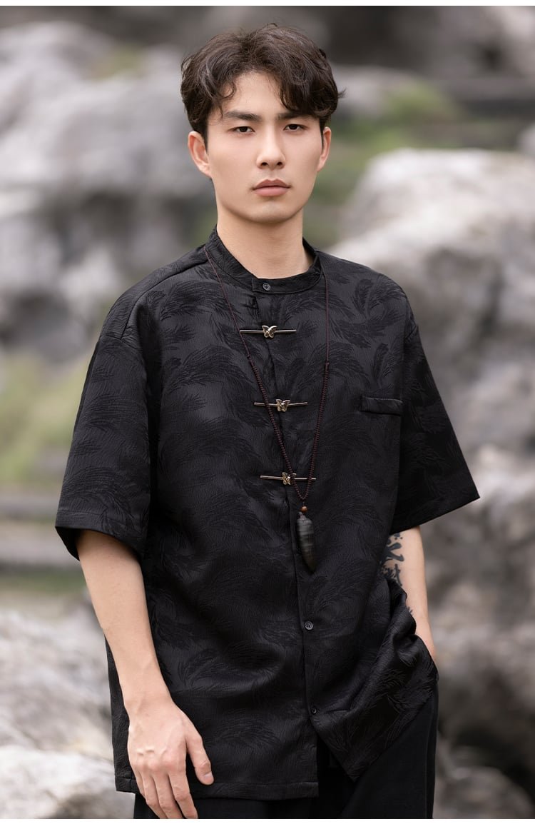 Chinese Shirt Mens Short-Sleeved Tang Suit Shirt