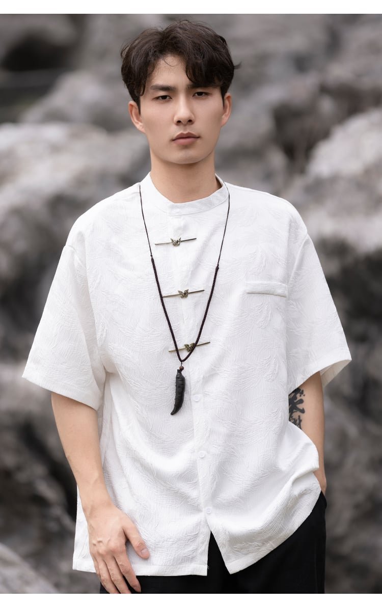 Chinese Shirt Mens Short-Sleeved Tang Suit Shirt
