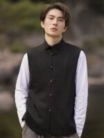 Chinese Sleeveless Tang Vest Men Coat - Image 4
