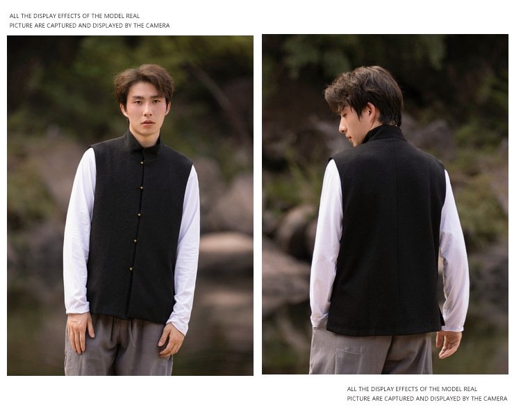 Chinese Sleeveless Tang Vest Men Coat