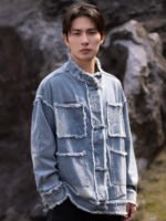 Chinese Style Jacket Blue Loose Jeans Coat