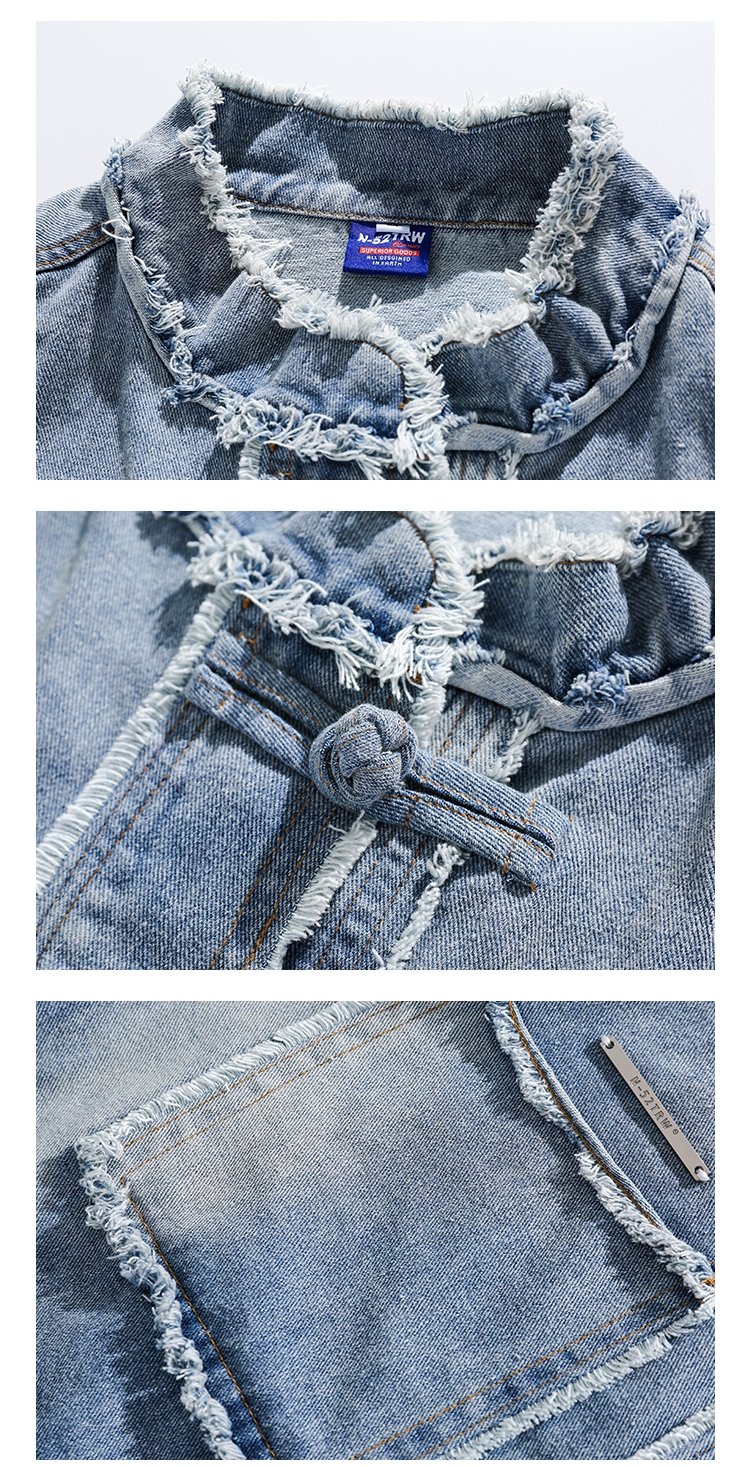 Chinese Style Jacket Blue Loose Jeans Coat