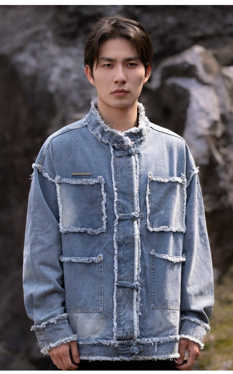 Chinese Style Jacket Blue Loose Jeans Coat