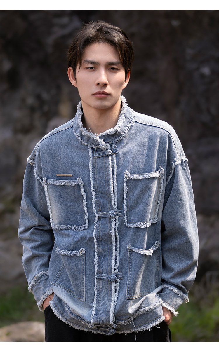 Chinese Style Jacket Blue Loose Jeans Coat