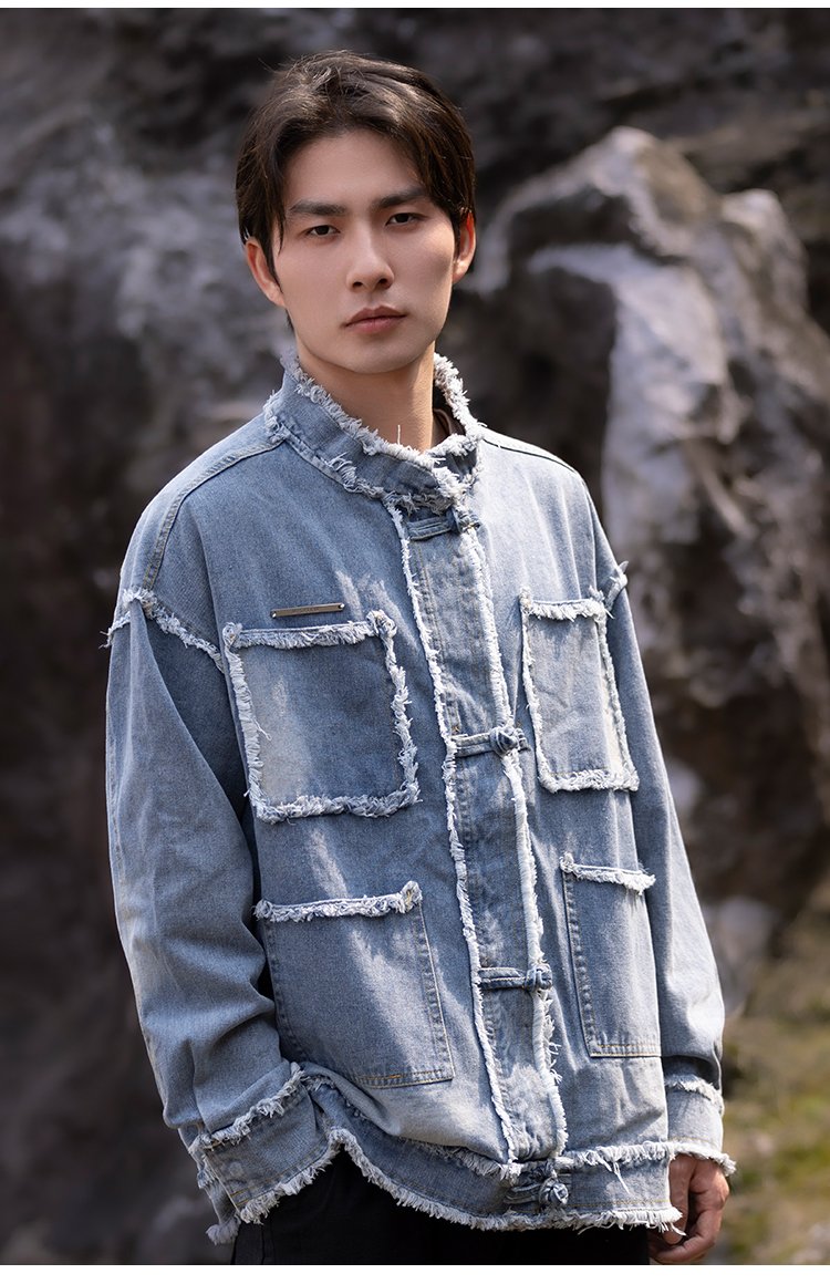 Chinese Style Jacket Blue Loose Jeans Coat