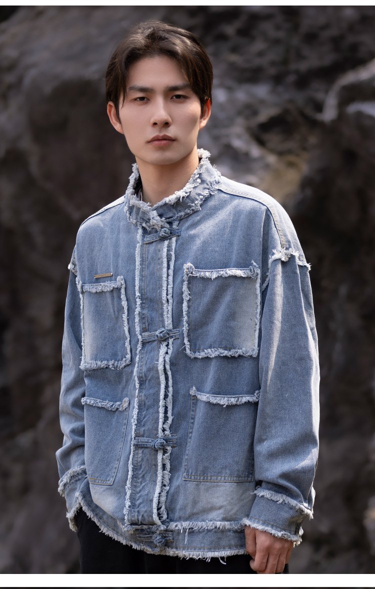 Chinese Style Jacket Blue Loose Jeans Coat