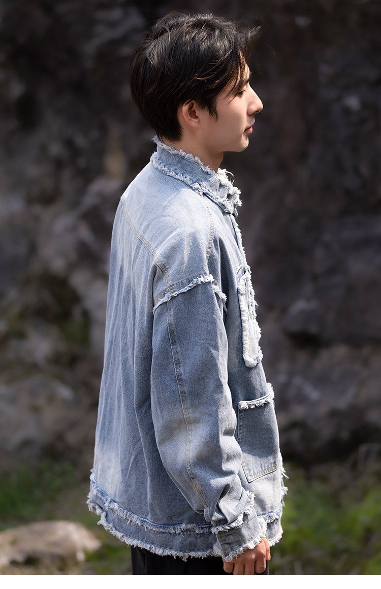 Chinese Style Jacket Blue Loose Jeans Coat