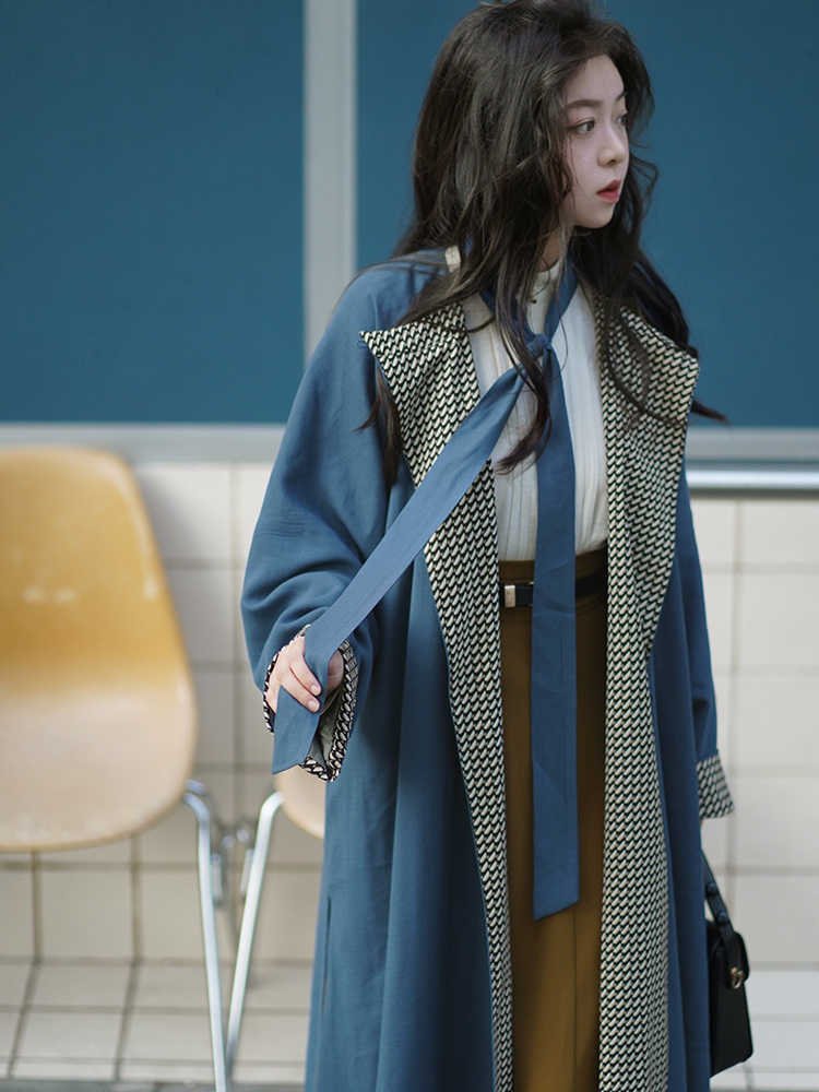 Chinese Style Long Coat Women Round Neck Robe