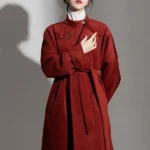 Chinese Style Long Red Coat Round Neck Robe