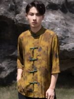 Chinese Style Men Shirts Short Sleeved Tang Suit Top - Image 2