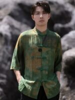 Chinese Style Men Shirts Short Sleeved Tang Suit Top - Image 3