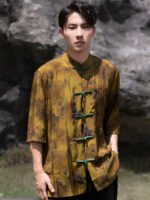 Chinese Style Men Shirts Short Sleeved Tang Suit Top - Image 4