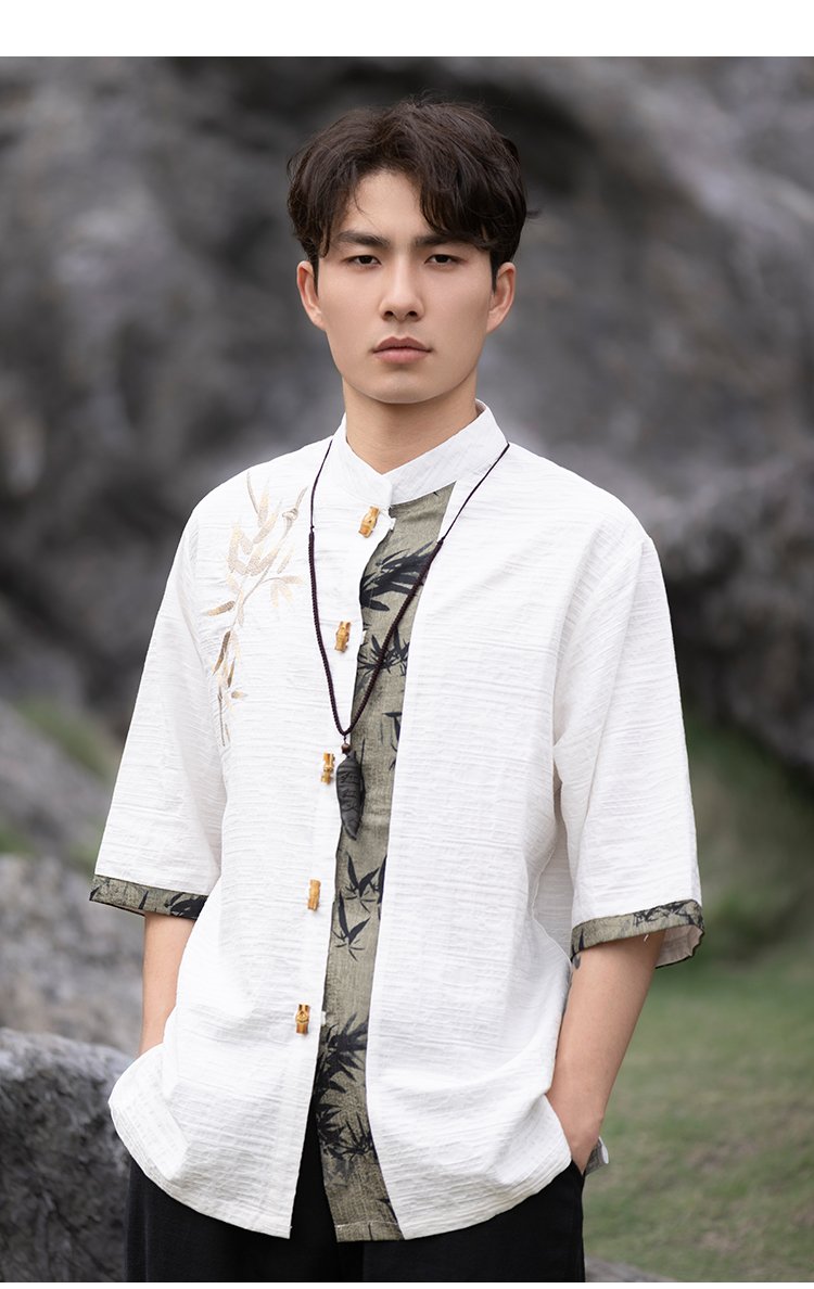 Chinese Style Shirt Men Embroidery Tang Suit Top