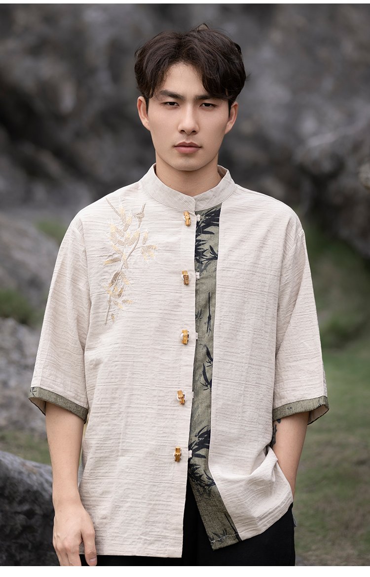 Chinese Style Shirt Men Embroidery Tang Suit Top
