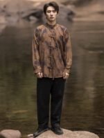 Chinese Style Shirt Retro Men’s Long Sleeved Shirt - Image 2